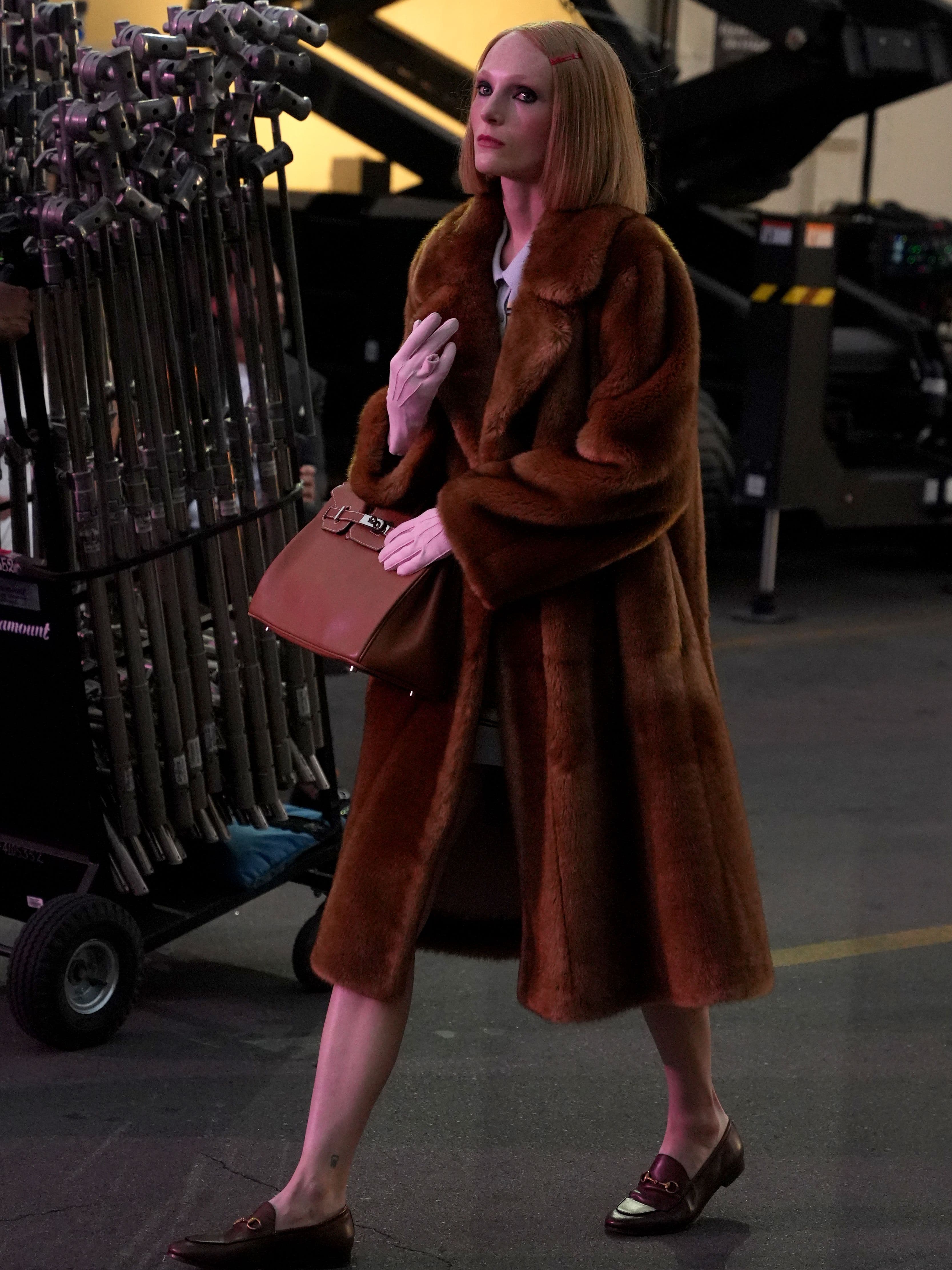 Alex Consani in a "Royal Tenenbaums"-inspired runway look at Vogue World 2025.