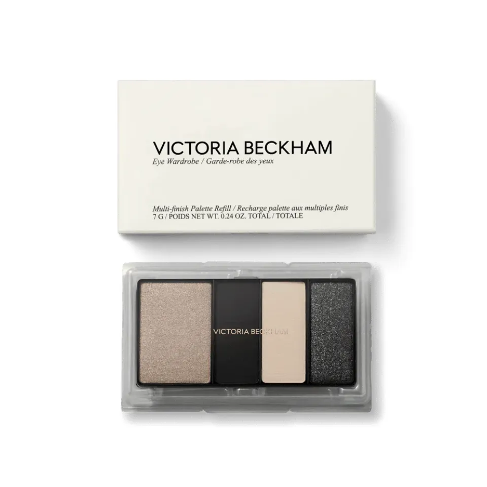 A four-color eye shadow palette featuring different shades of grey 