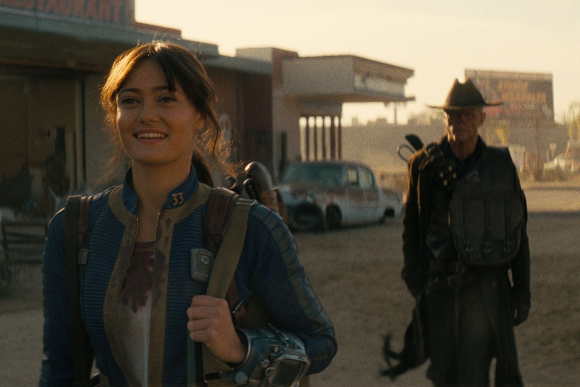Ella Purnell and Walton Goggins in "Fallout" Season Two.
