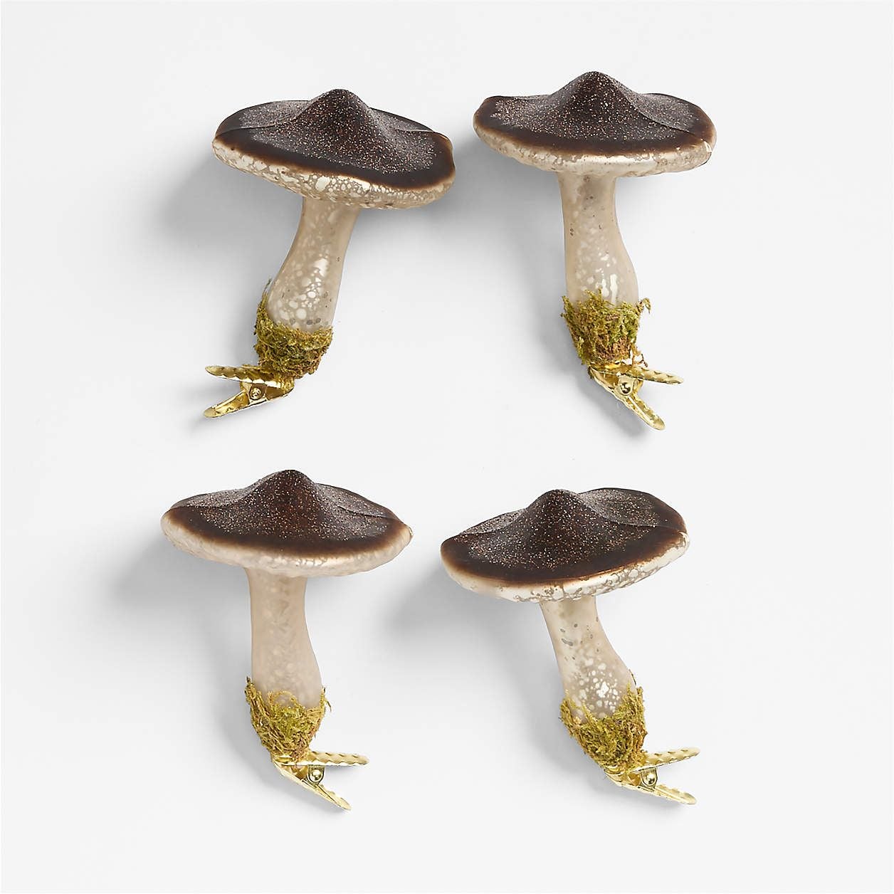 Crate & Barrel Taupe Glass Mushroom Christmas Tree Ornament Set