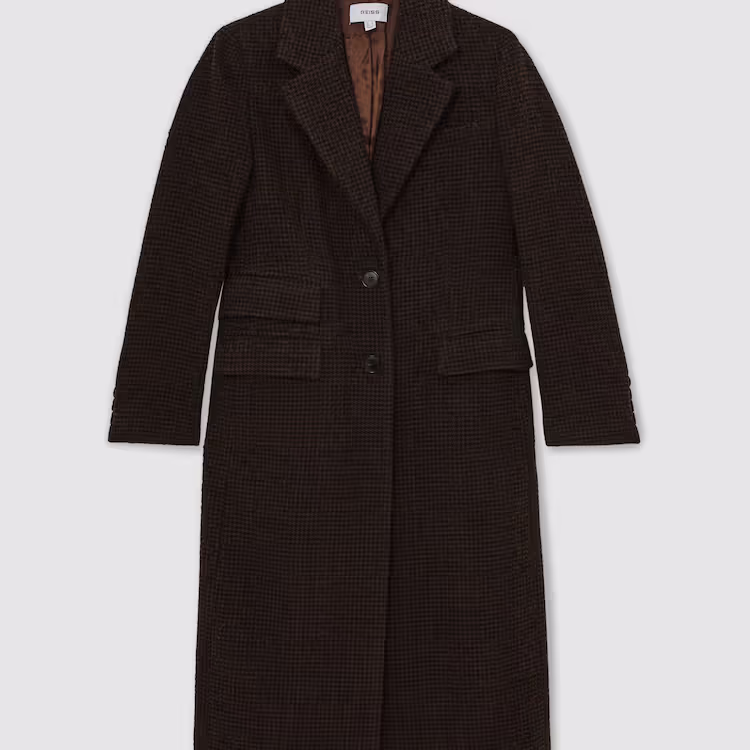 Reiss brown houndstooth coat 