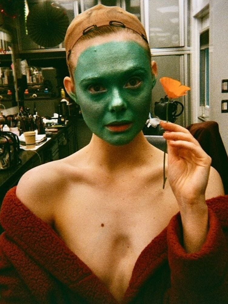 Elle Fanning in the makeup trailer for "Margo's Got Money Troubles."