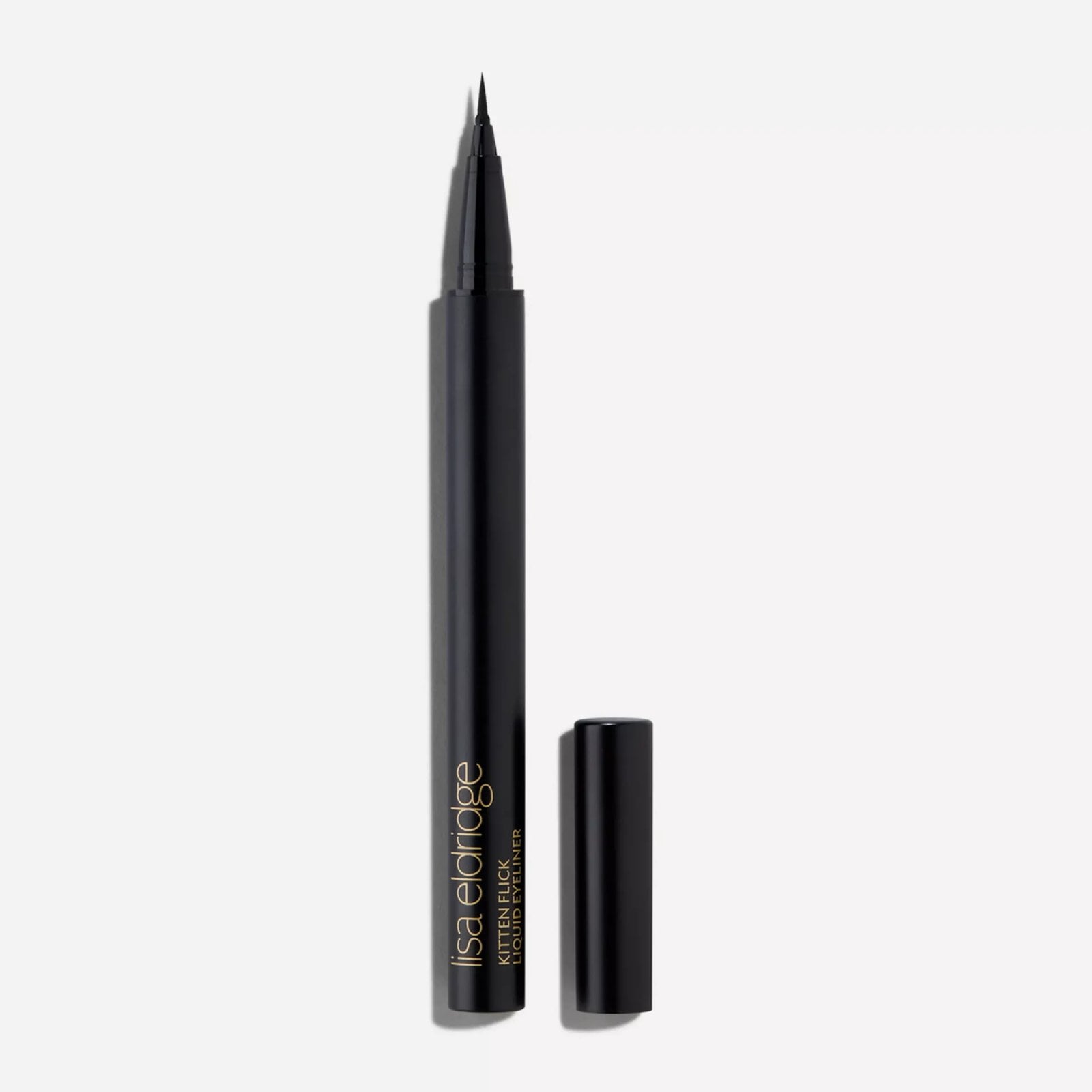A black liquid eyeliner with a felt tip on light gray background