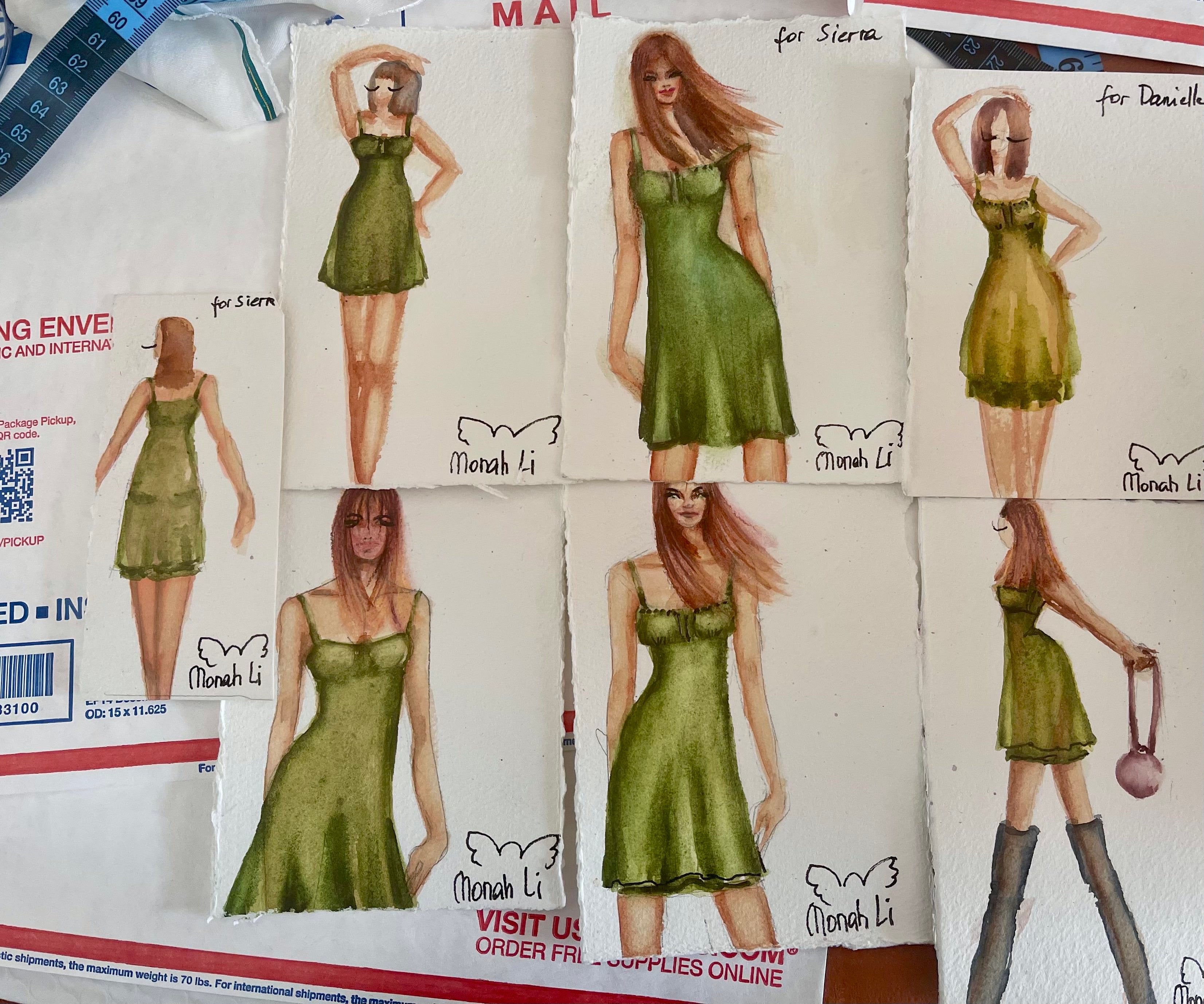 Monah Li's dress sketches.
