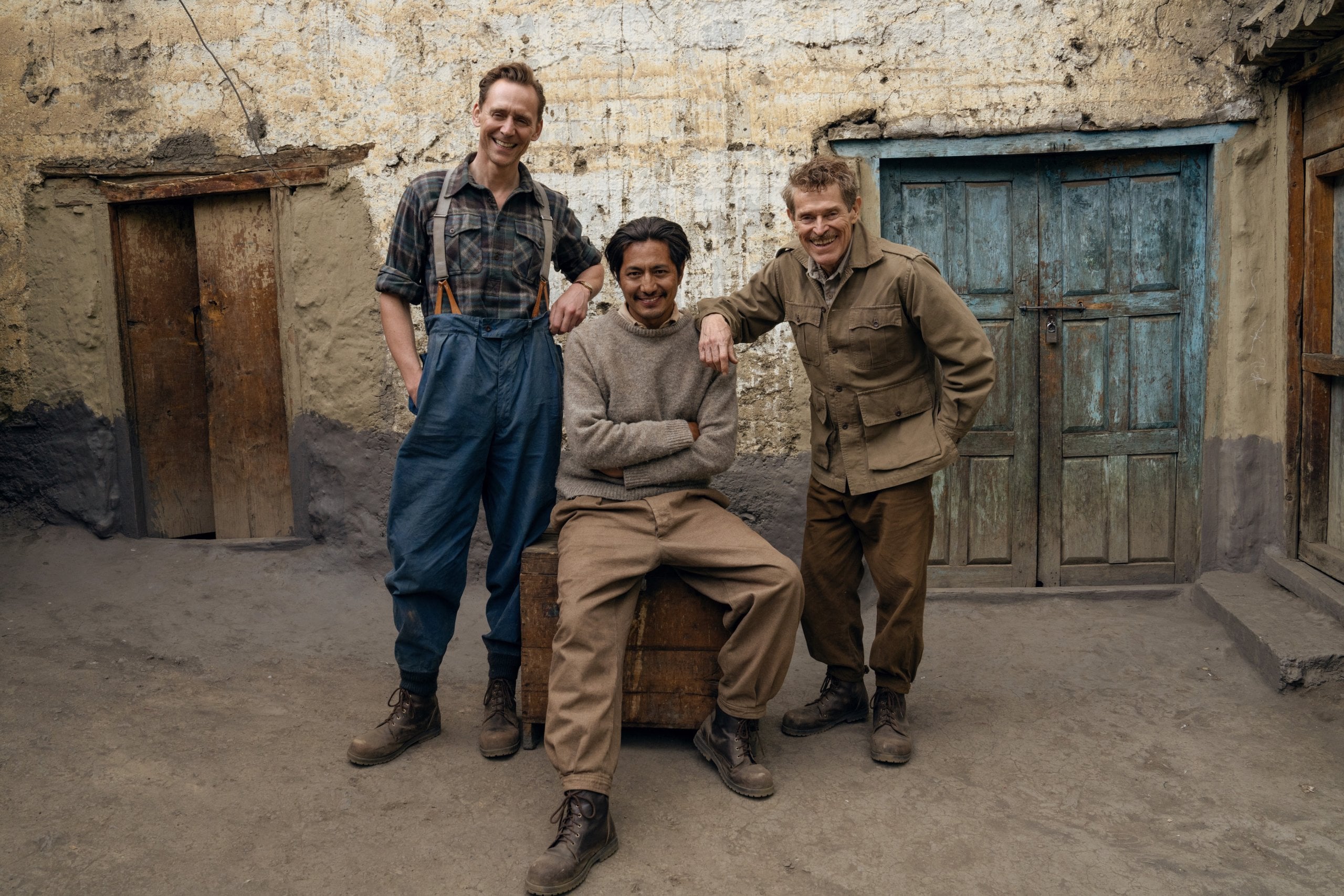 Tom Hiddleston, Genden Phuntsok and Willem Dafoe in "Tenzing."