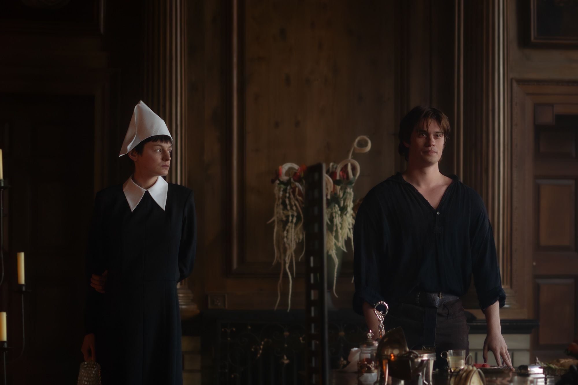 Emma Corrin stands next to Nicholas Galitzine in "100 Nights of Hero."