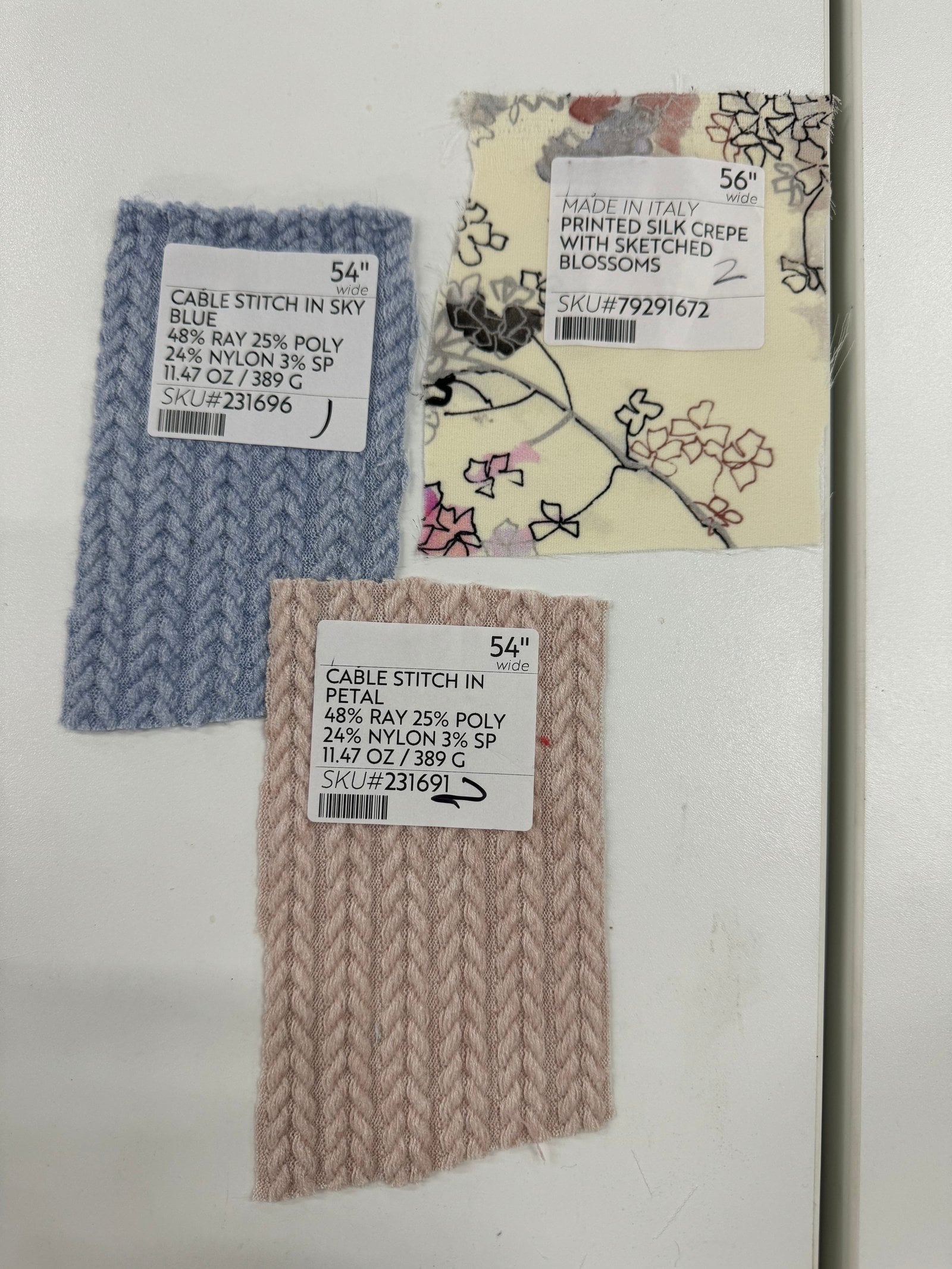 Fabric samples for "Sinners."