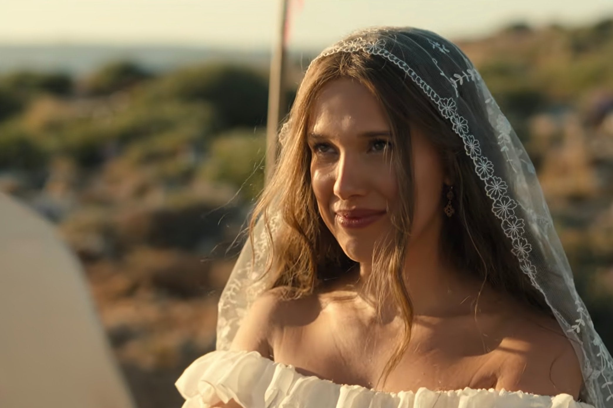 Enola's (Millie Bobby Brown) second wedding dress in "Enola Holmes 3".