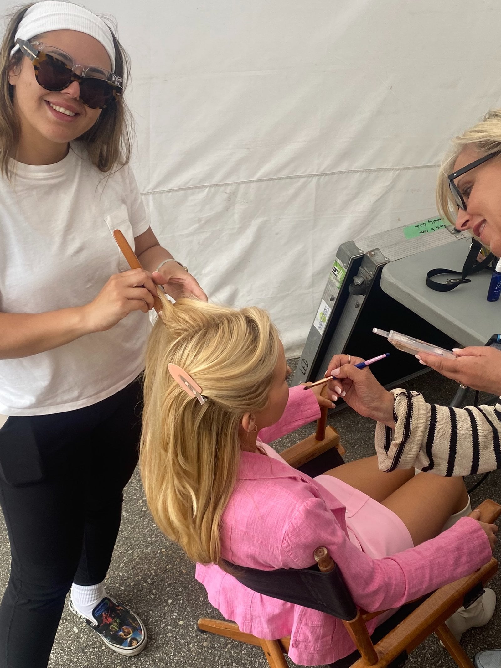 BTS on the set of "Elle" with Florencia Cepeda and Jennifer Powell.