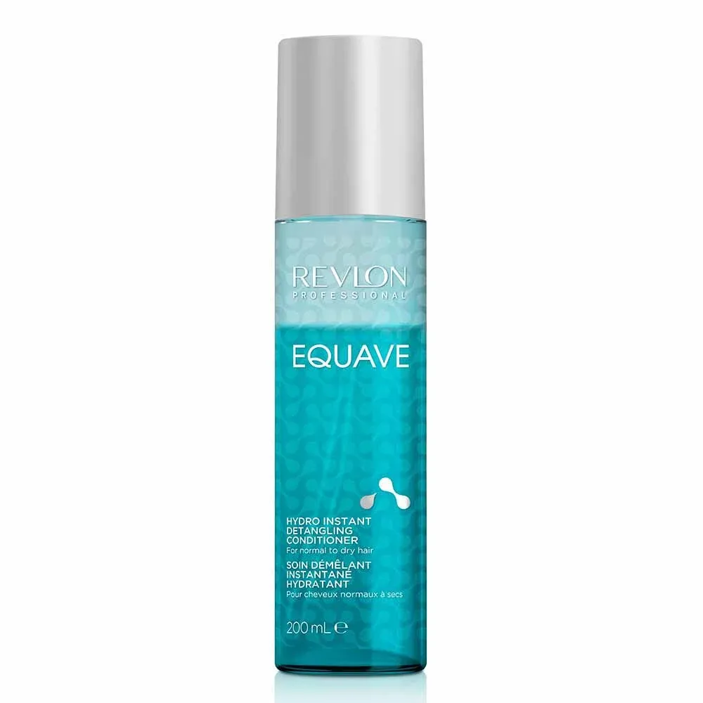 A bottle of Revlon Equave Hydro Instant Detangling Conditioner against a white background