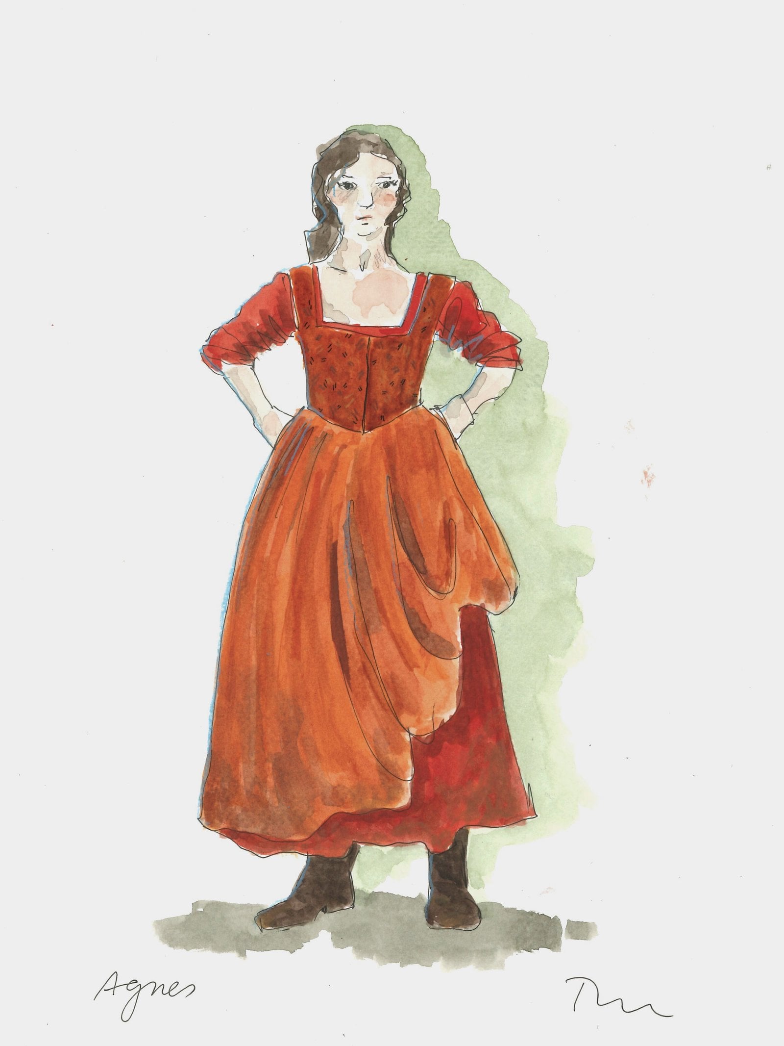 A sketch of Agnes in her red dress after giving birth to Susanna.