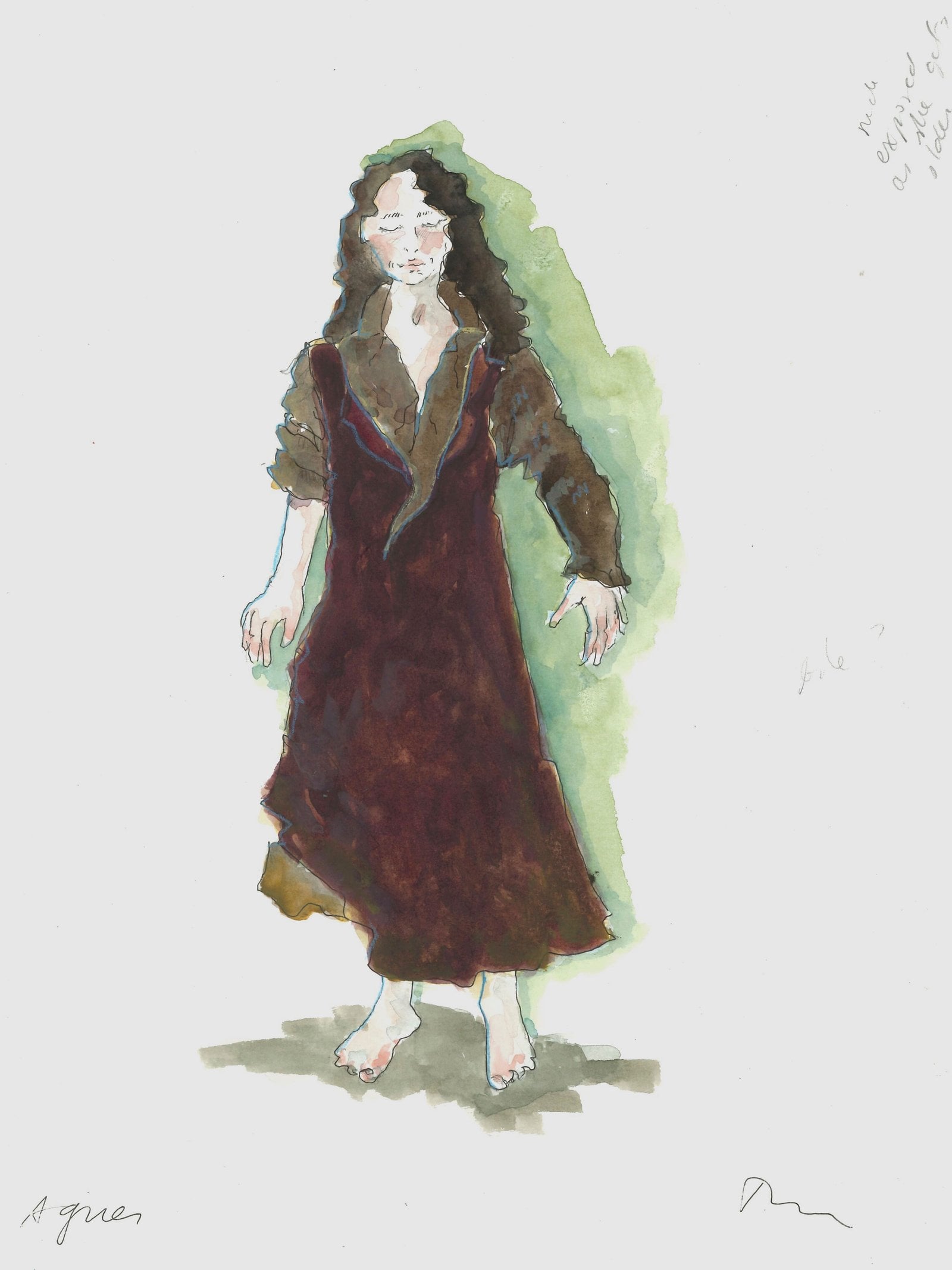 A sketch of Agnes in her red dress following Hamnet's death.