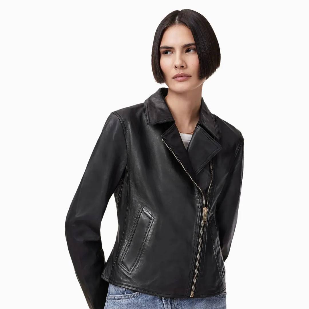 AllSaints Black Vela Biker Jacket