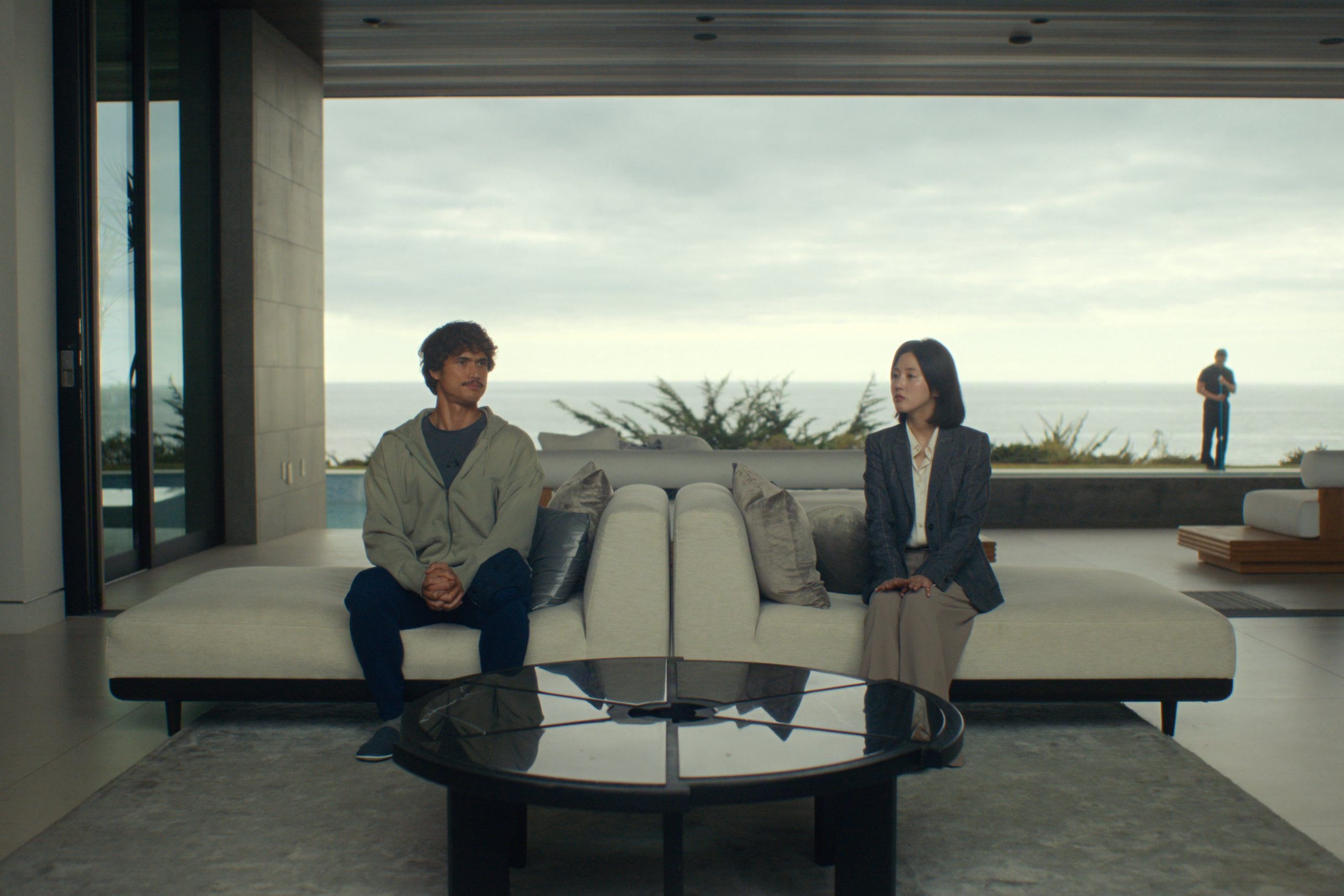 Austin and Eunice in Chairwoman Park's coastal rental in California.