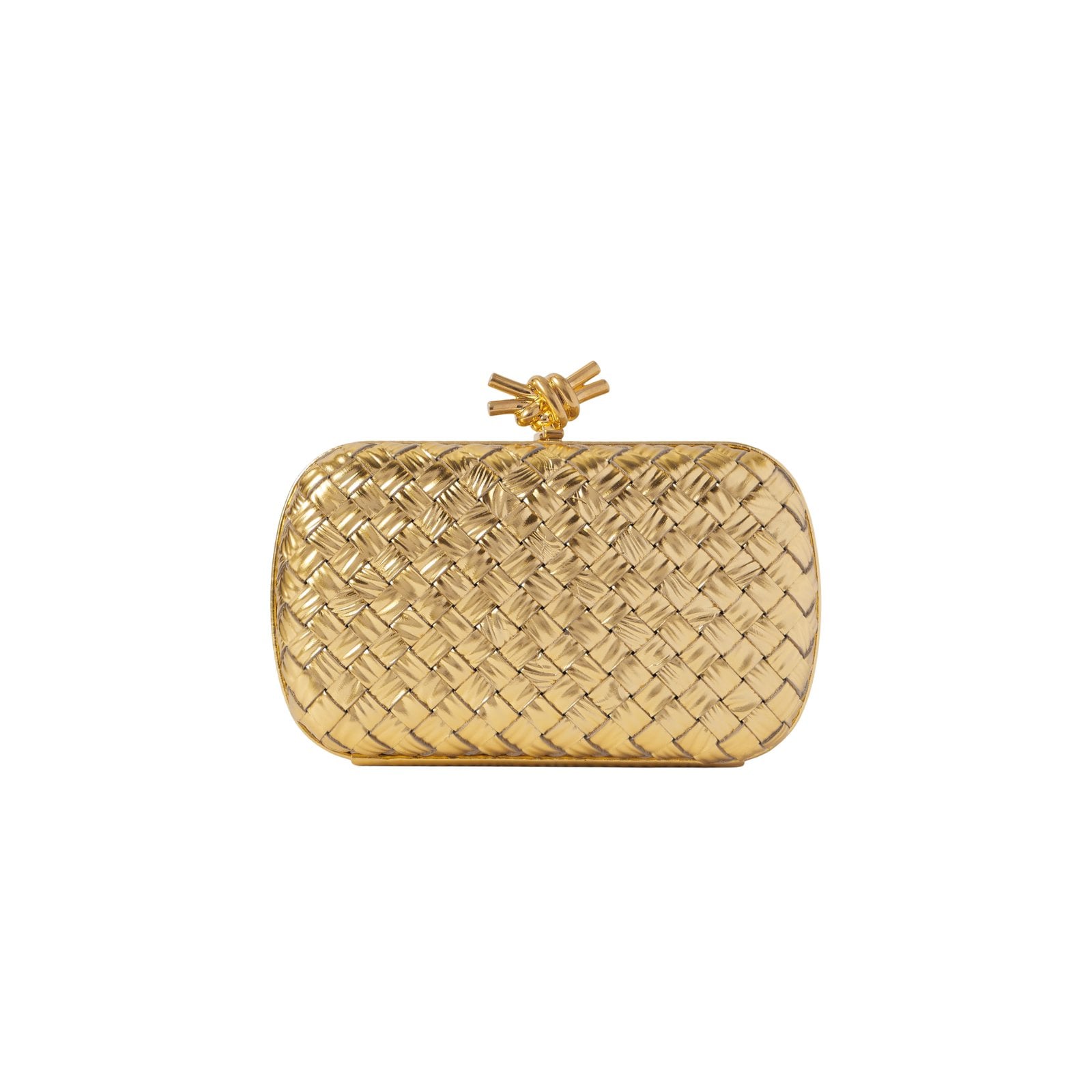 BOTTEGA VENETA Knot intrecciato metallic leather clutch