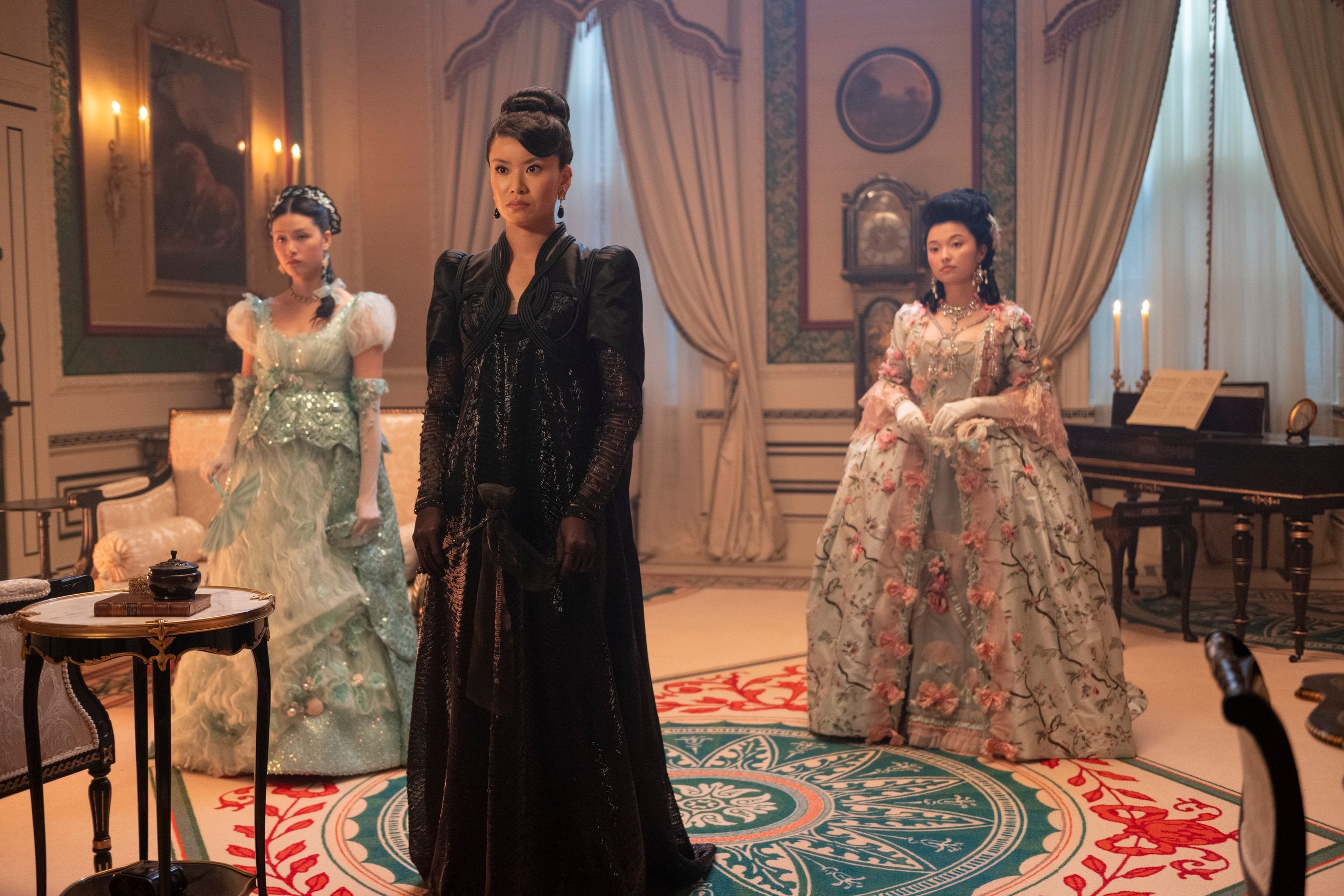Isabella Wei, Katie Leung, and Michelle Ma in "Bridgerton."