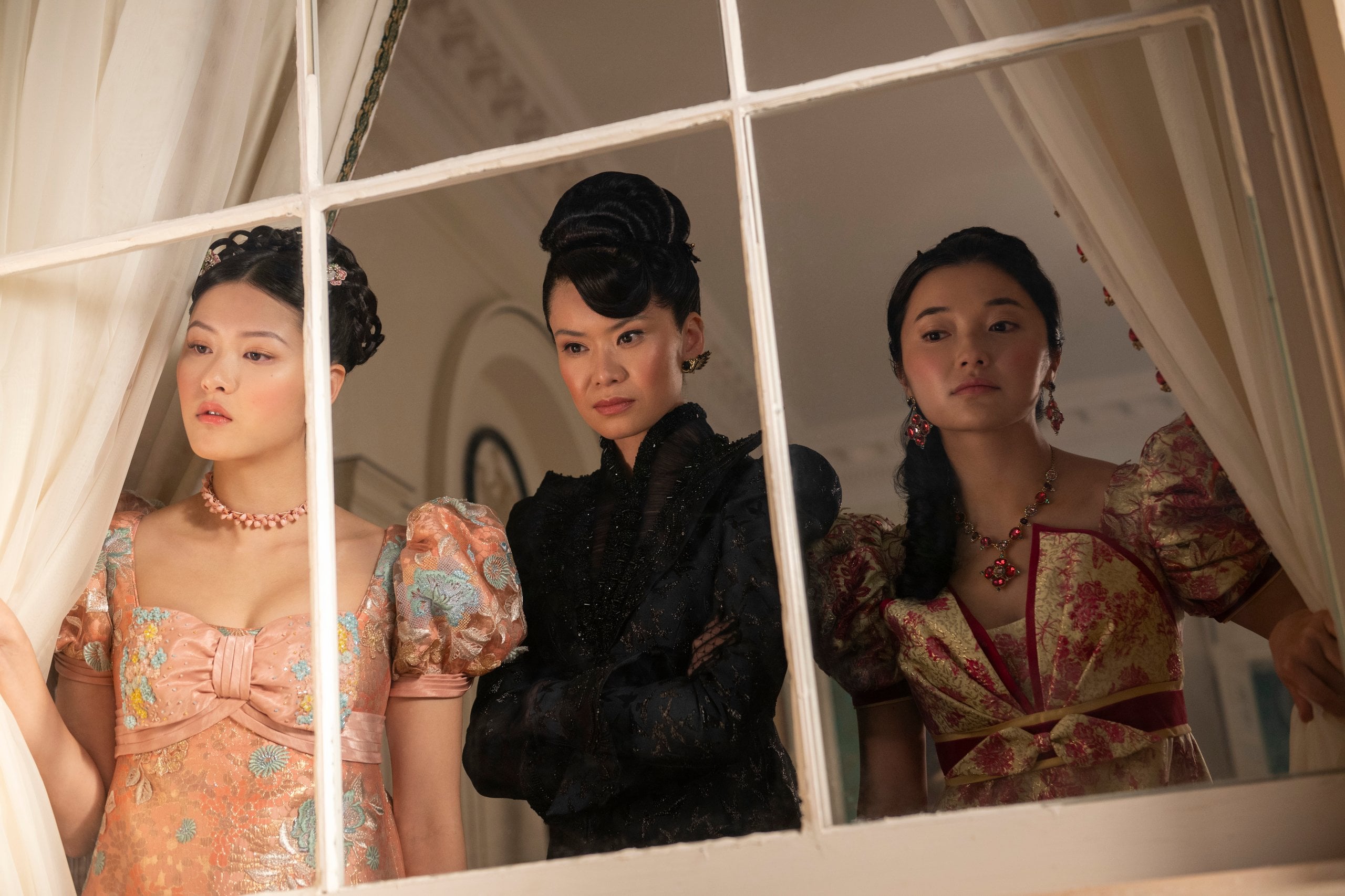 Michelle Mao, Katie Leung, and Isabella Wei in "Bridgerton."
