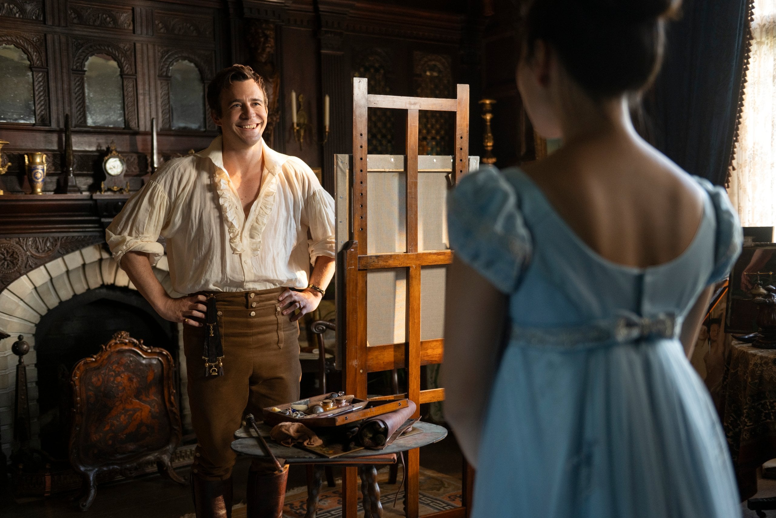 Luke Thompson and Yerin Ha in "Bridgerton" season four.