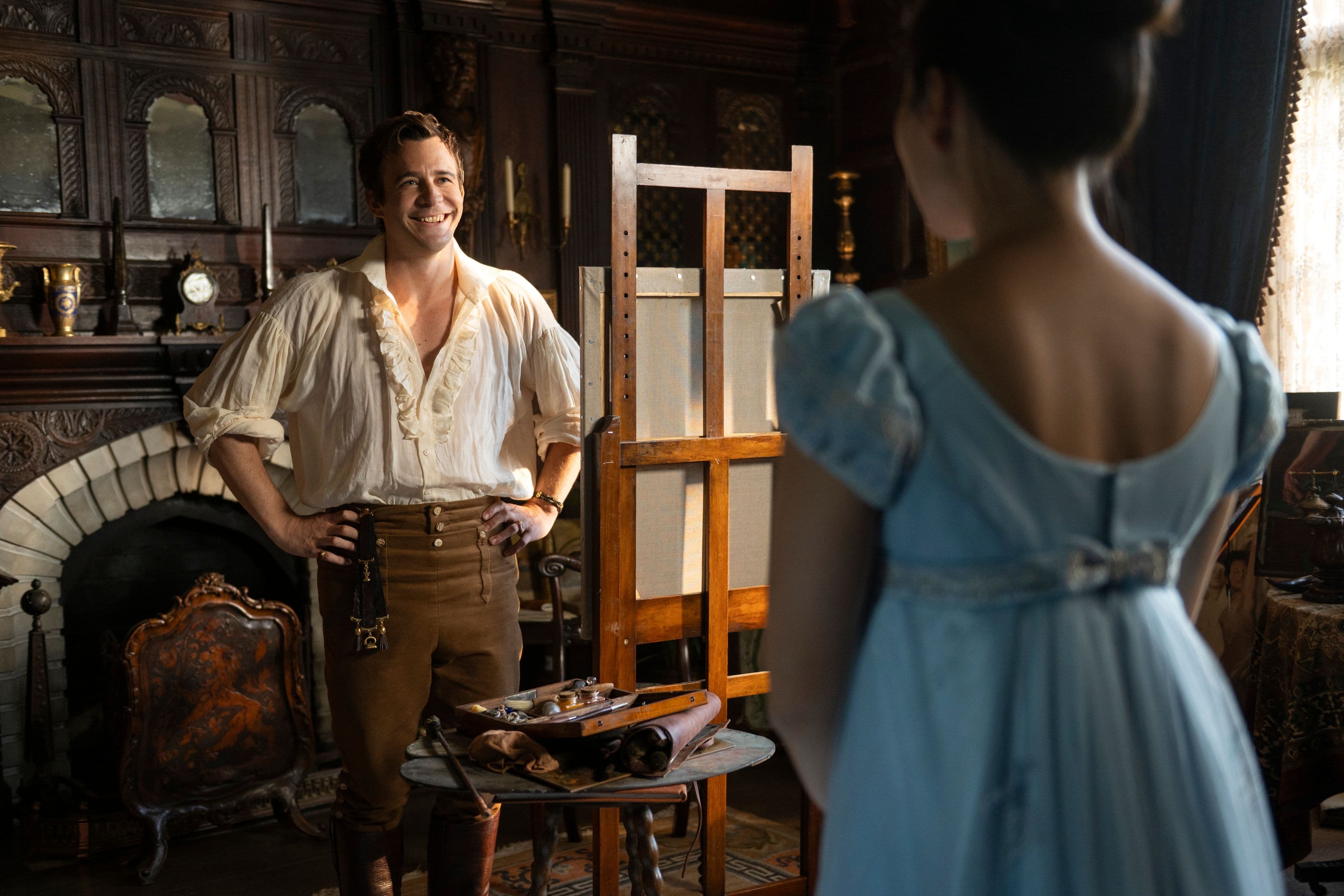 Luke Thompson and Yerin Ha in "Bridgerton" season four.