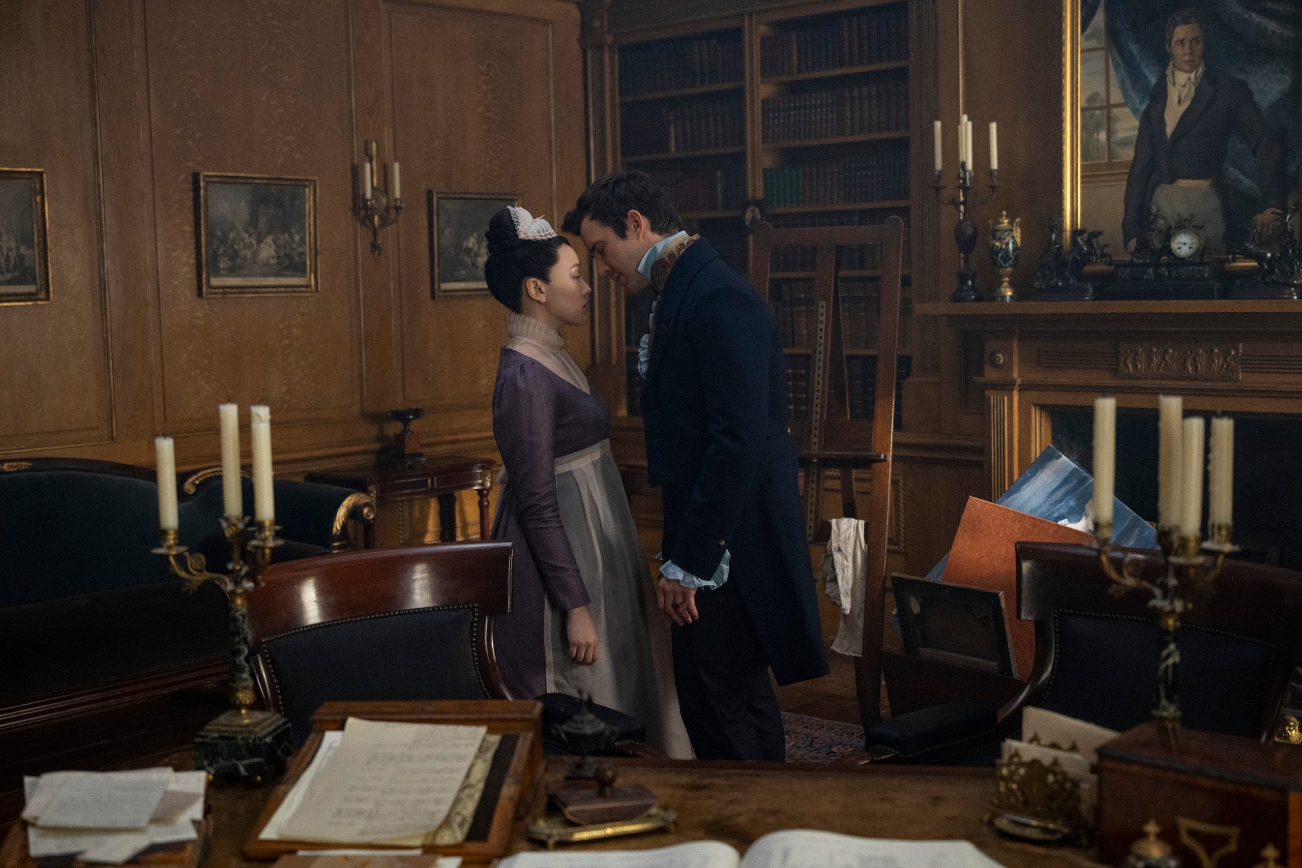 Yerin Ha and Luke Thompson in "Bridgerton" season four.