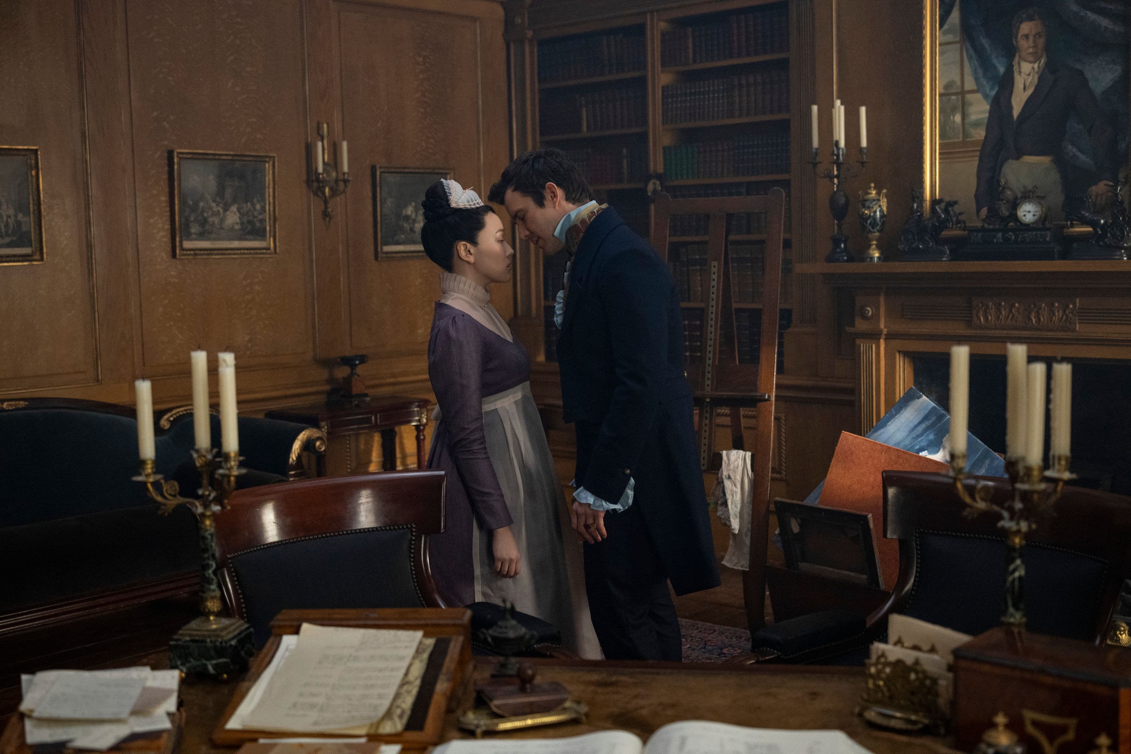Yerin Ha and Luke Thompson in "Bridgerton" season four.