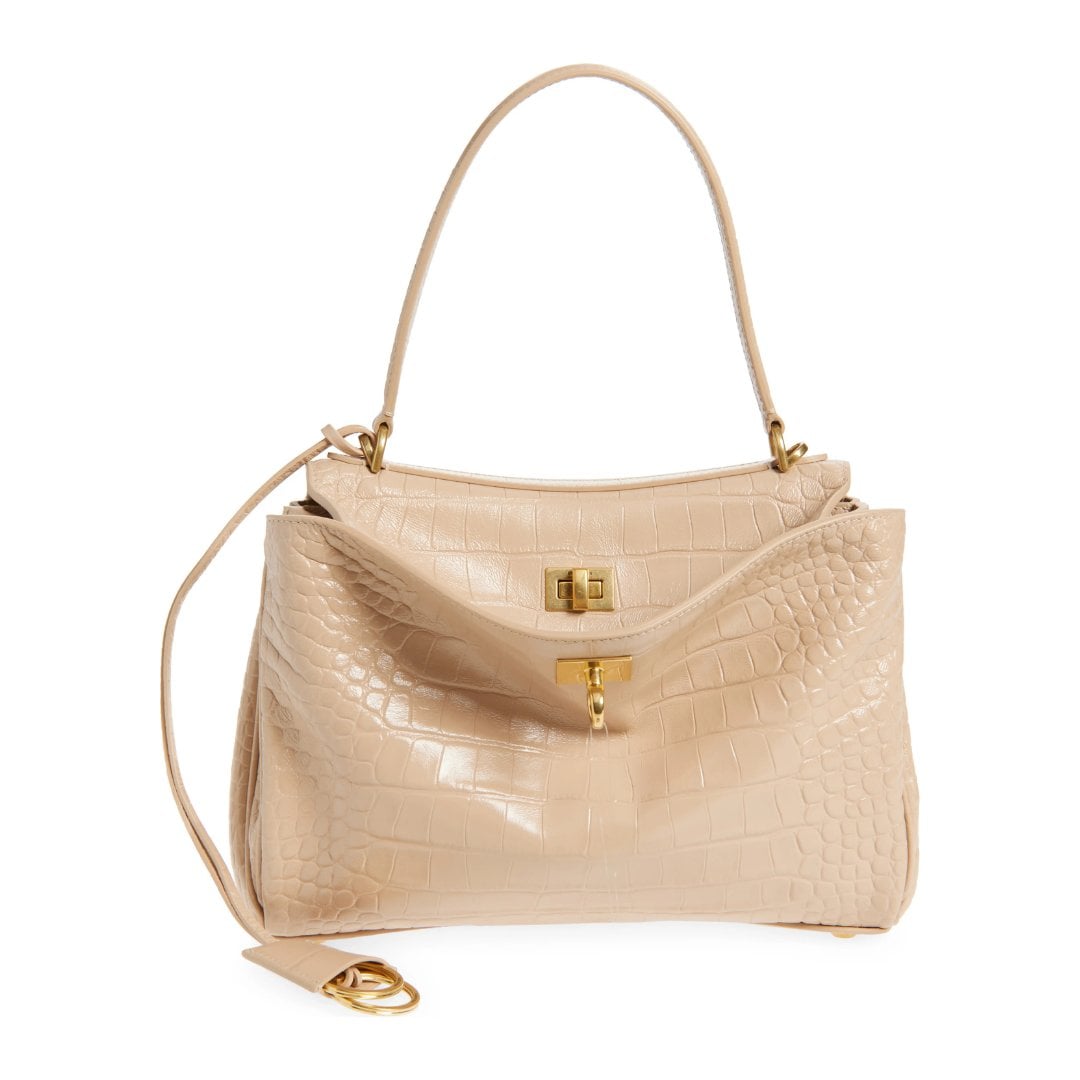 Balenciaga Small Rodeo Croc Embossed Leather Top Handle Bag