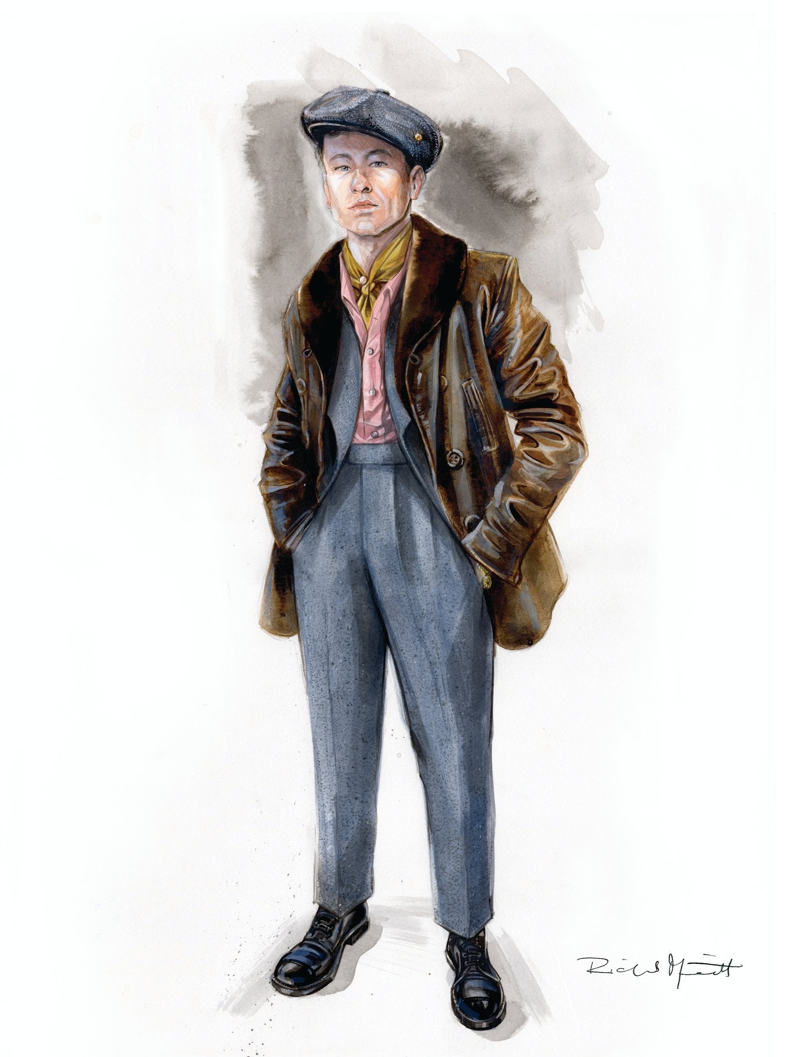 A sketch of Barry Keoghan's costumes for "Peaky Blinders: The Immortal Man".