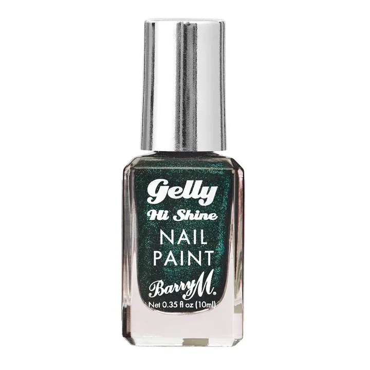 A bottle of Barry M Gelly Hi Shine Nail Paint in Tarragon against a white background