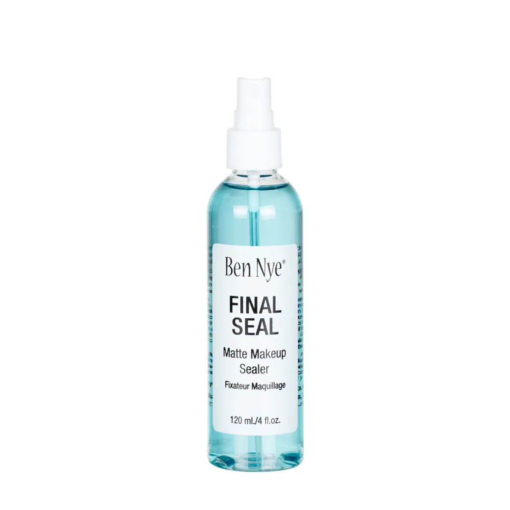A bottle of Ben Nye Final Seal Setting Spray against a white background