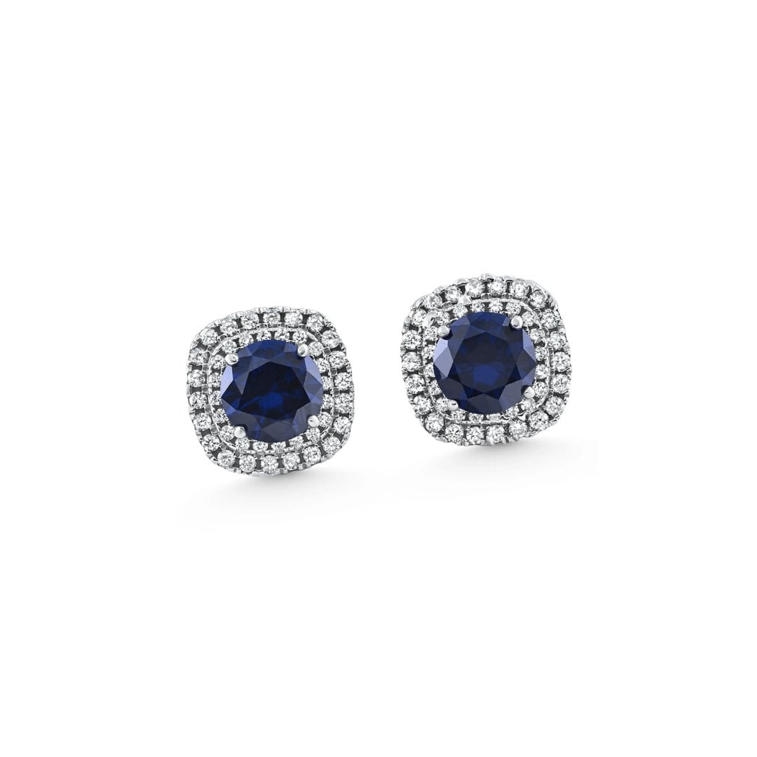 Bliss Halo Blue Sapphire Diamond Studs 14k Gold Earring Lab Grown
