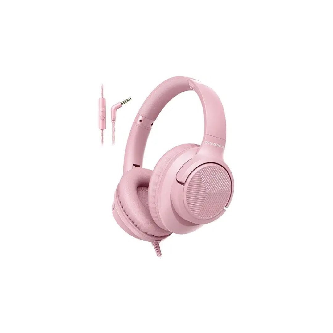 Pink wired headphones with microphone