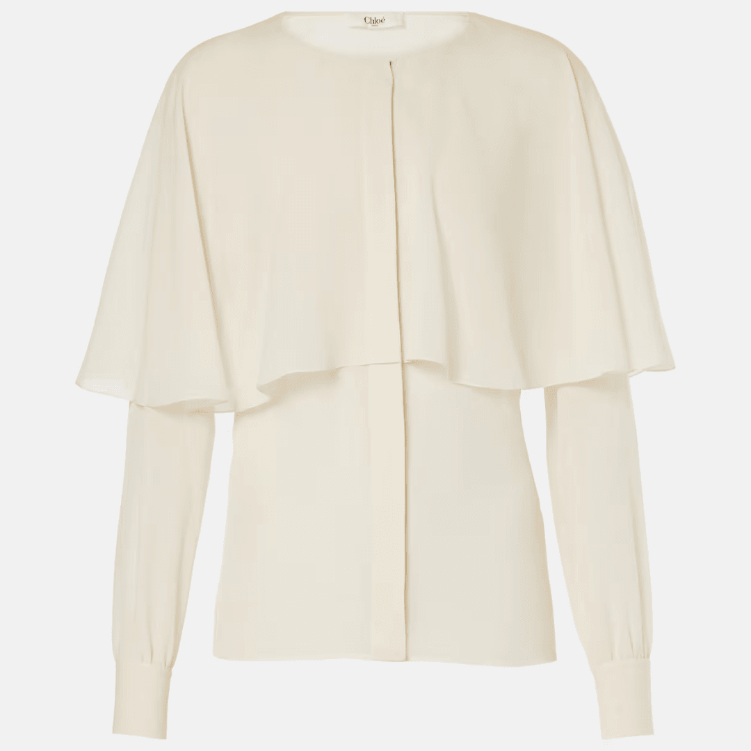 The Chloé Caped Silk Chiffon Blouse against an off-white background