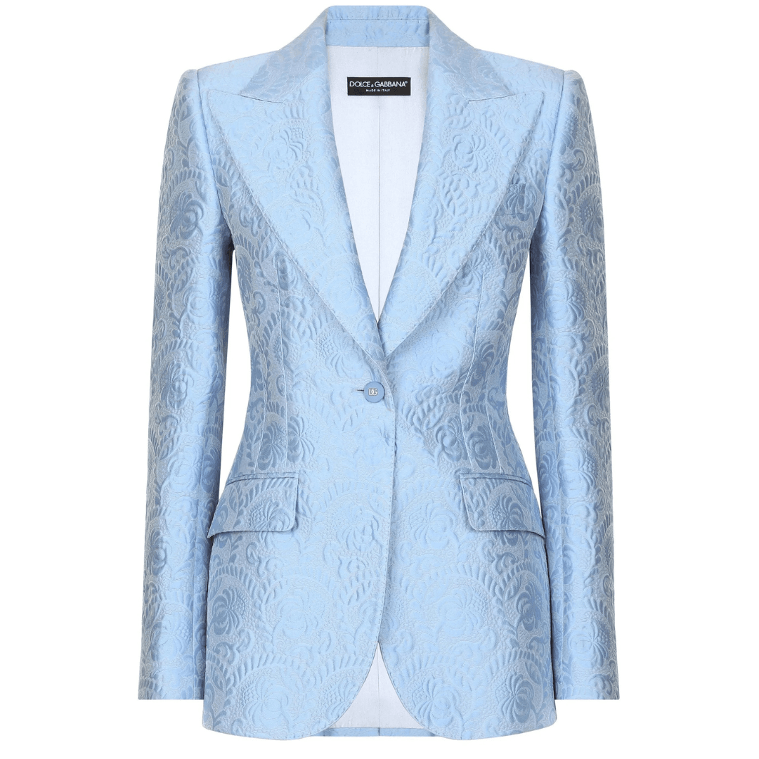 The light blue Dolce & Gabbana DNA floral motif blazer against a white background