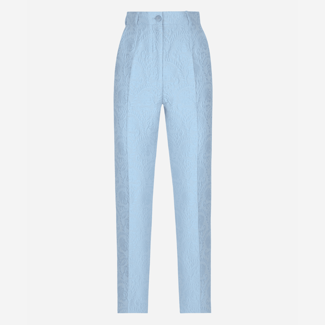 The Dolce & Gabbana DNA Tailored Floral Quilted Jacquard Pants against a gray background