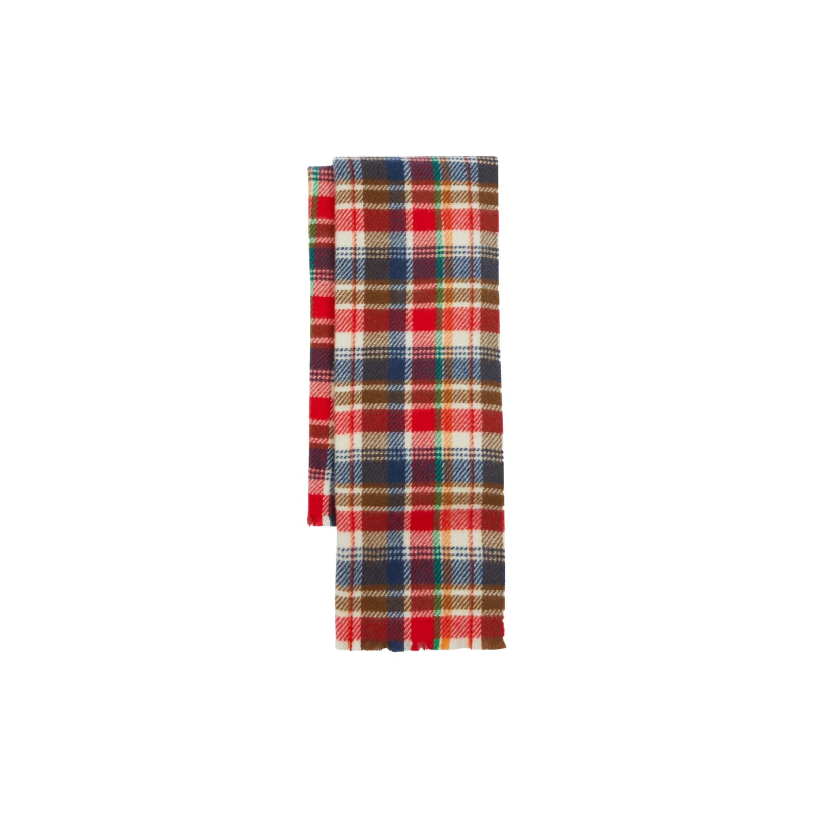 Drake's Red Multi Tartan Check Wool Scarf