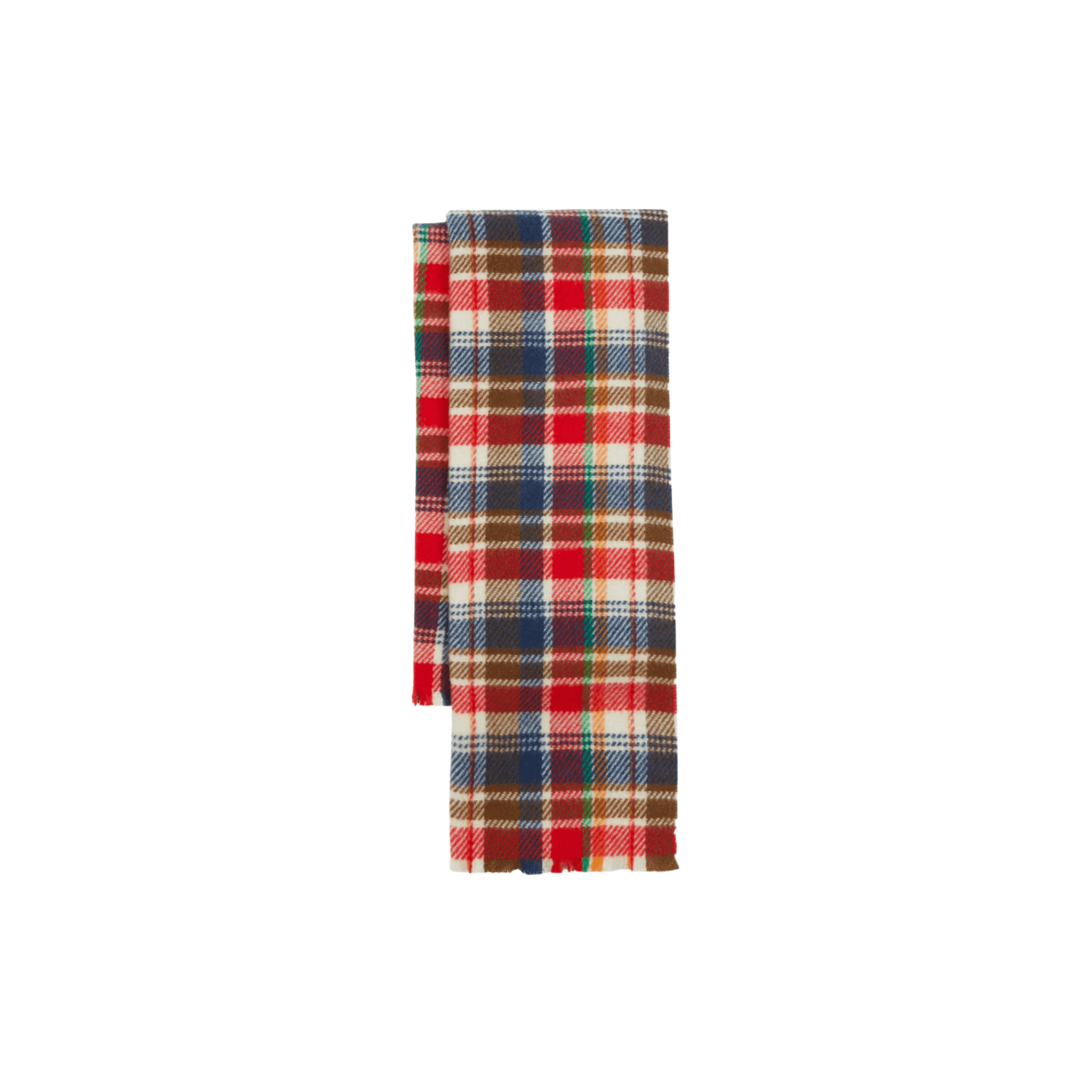 Drake's Red Multi Tartan Check Wool Scarf