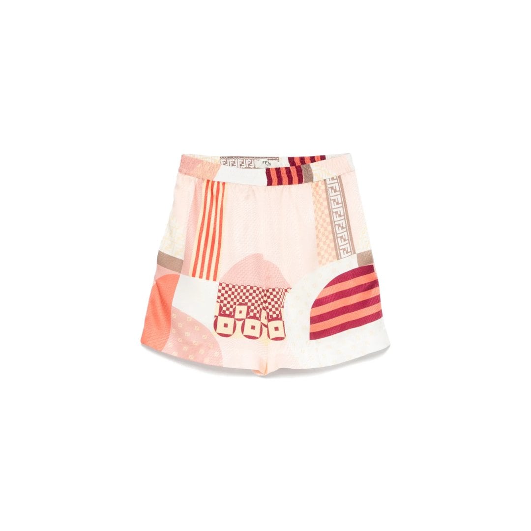 FENDI patchwork-print silk shorts