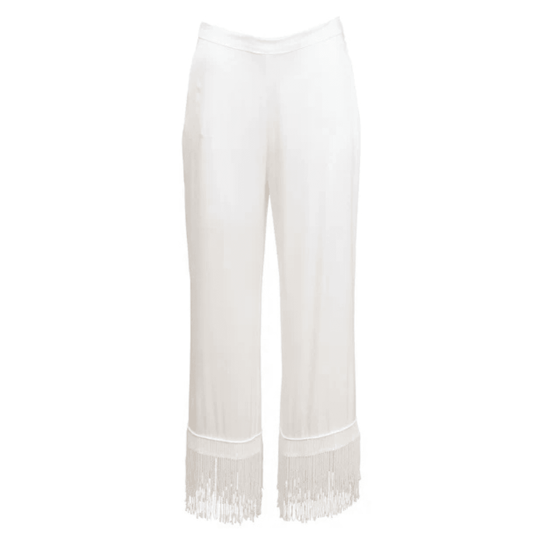 Fleur x Galia Lahav Bianca Fringe Silk Pant in white