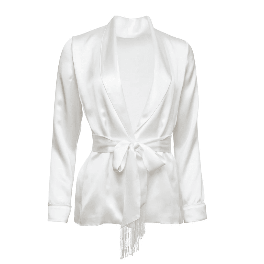 Fleur x Galia Lahav Bianca Smoking Jacket in white silk