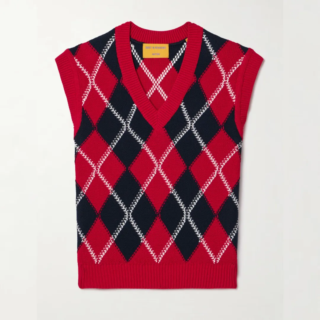 Guest In Residence Argyle Cotton-Jacquard Vest