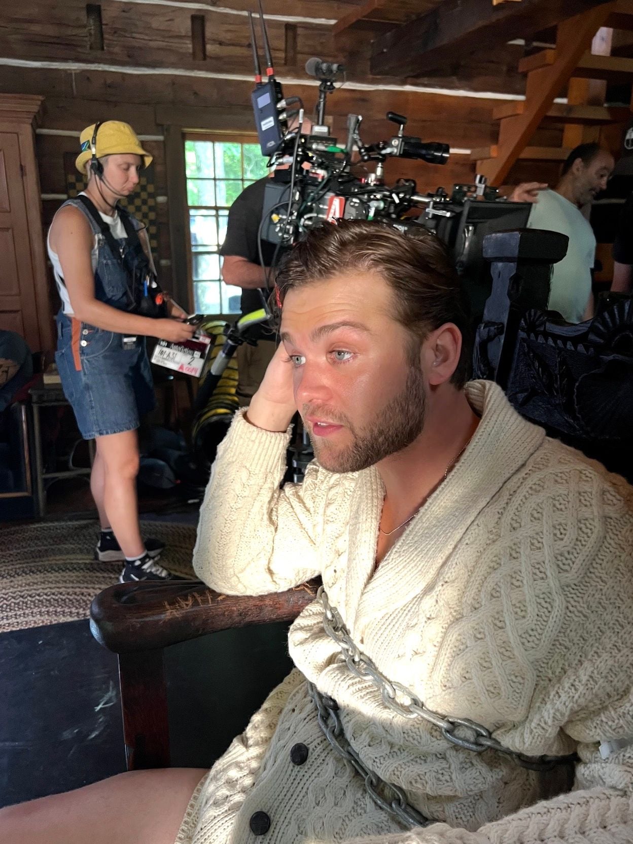 Leo Woodall on the set of "Vladimir".