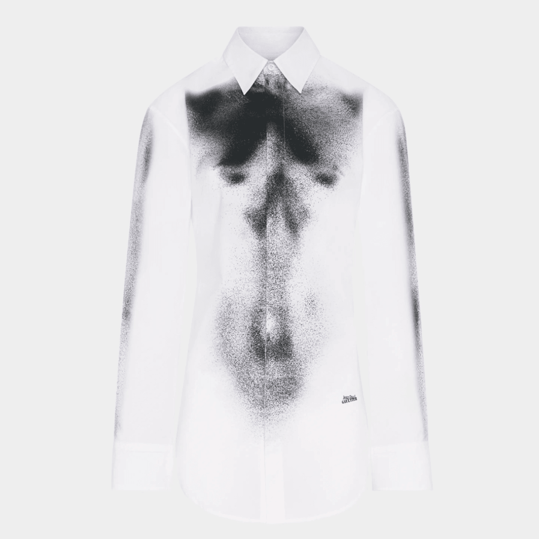 Jean Paul Gaultier Body Dust Print Button-Down Shirt against a gray backround