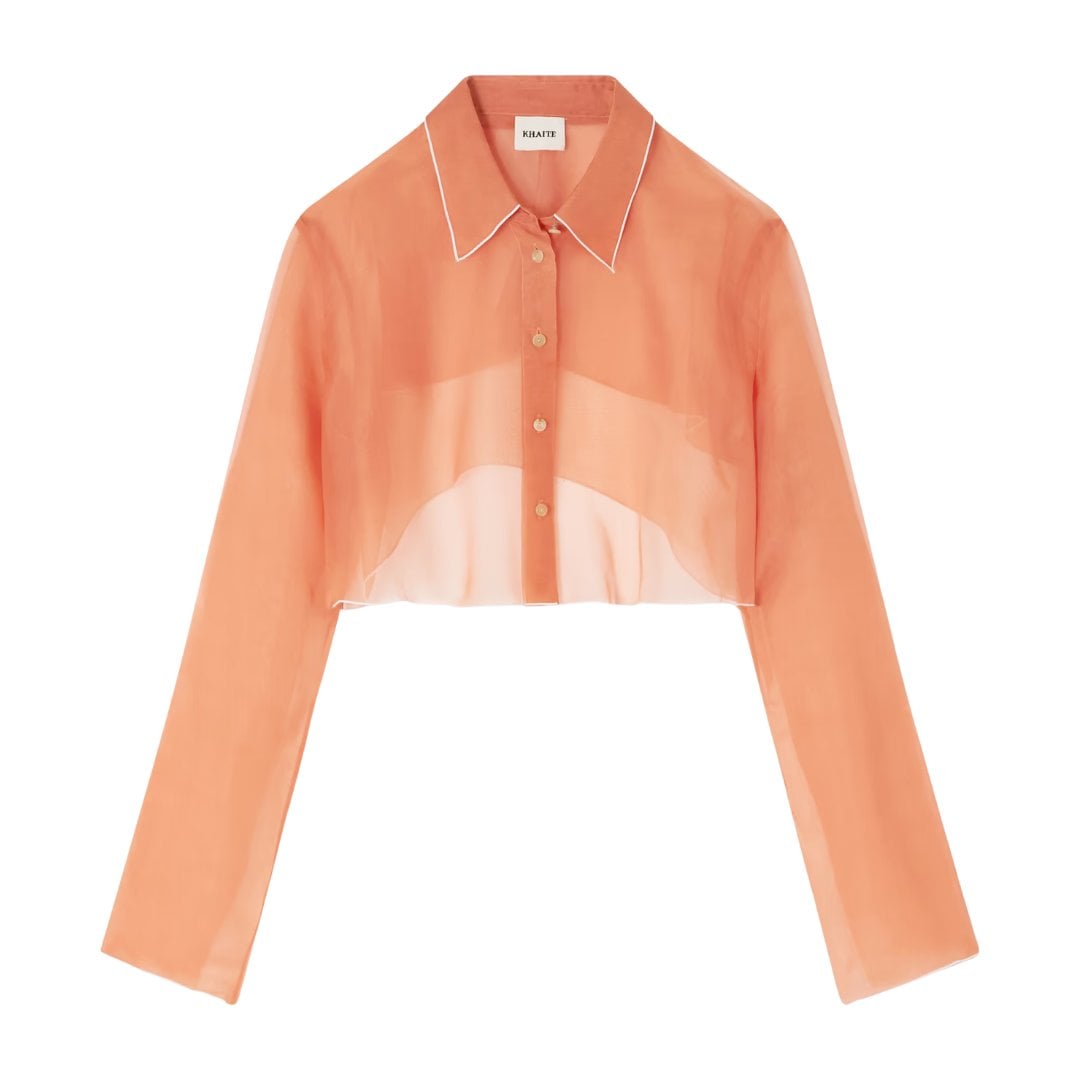 KHAITE Fritz cropped layered silk-organza shirt
