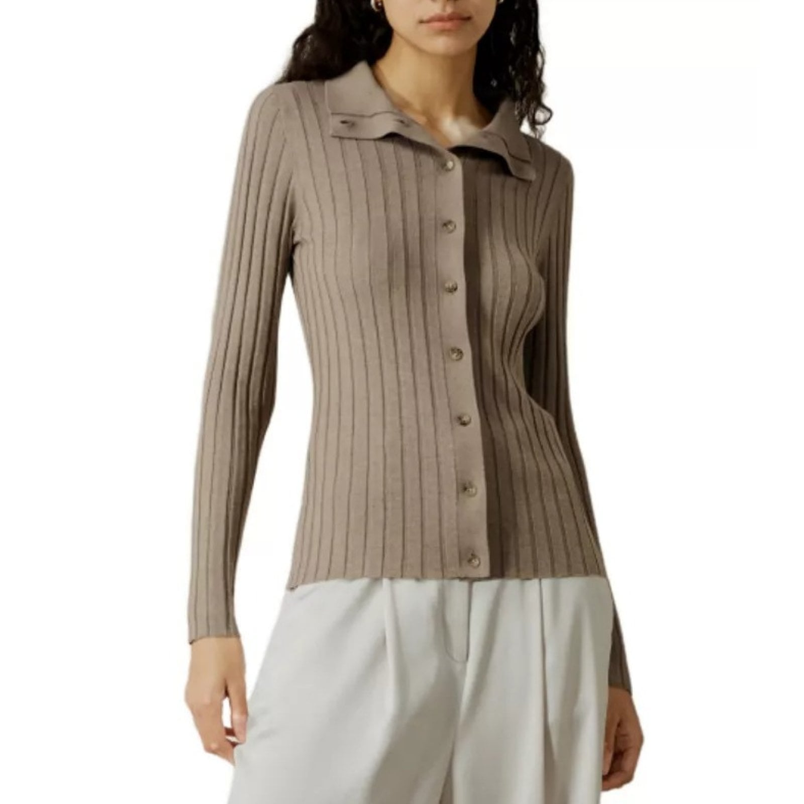 LILYSILK Ribbed Silk-Cashmere Blend Cardigan