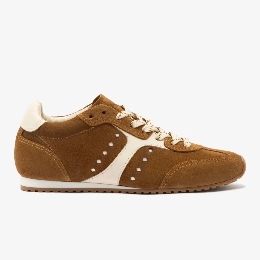 Larroudé Sneaker In Russet Suede and Ivory Leathe
