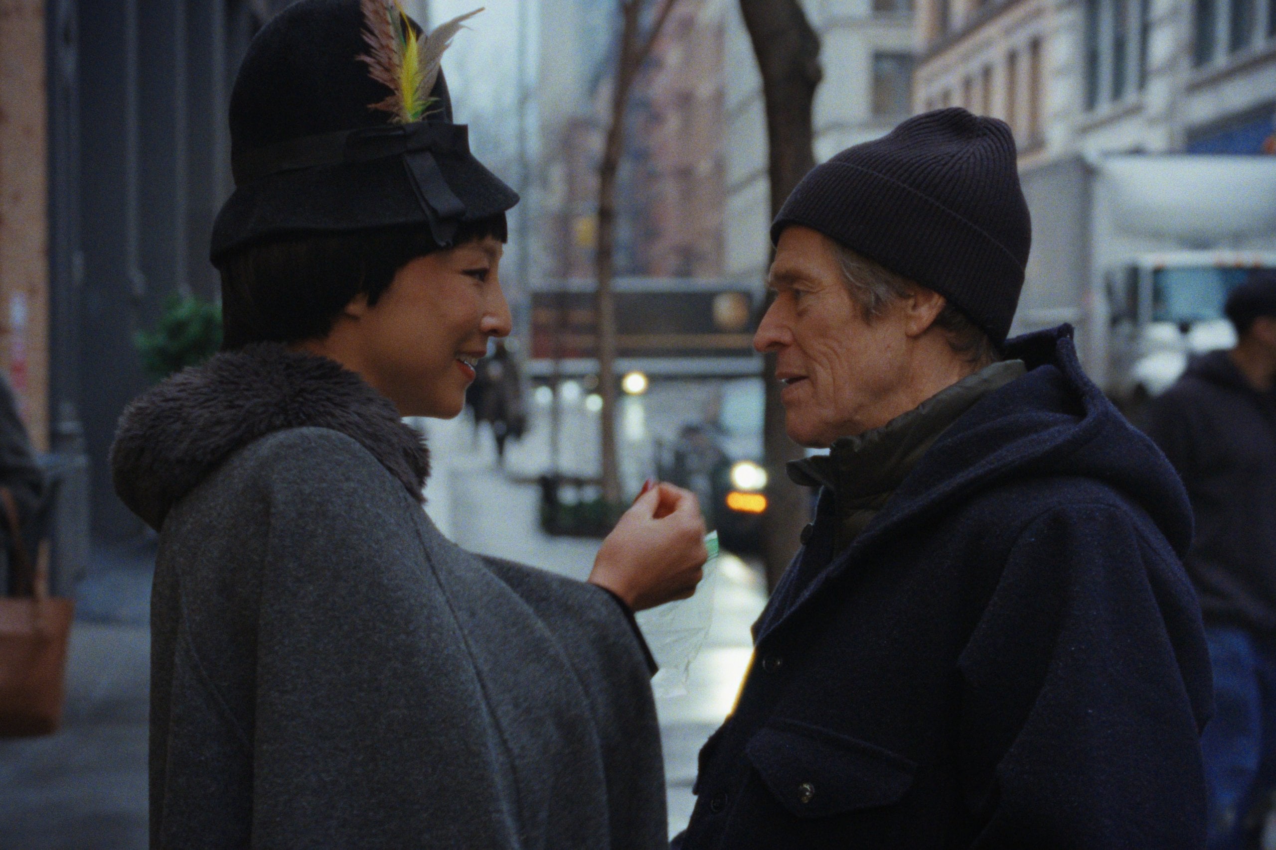 Greta Lee and Willem Defoe in "Late Fame".