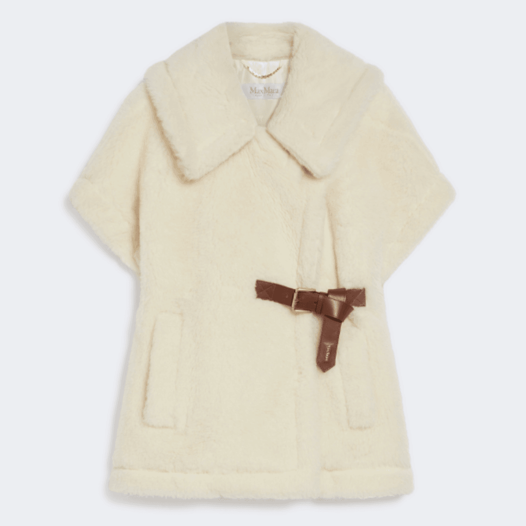 Max Mara Cape in Alpaca and Wool Teddy Fabric against a pale gray background