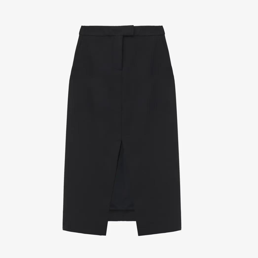 The McQueen Cutaway Pencil Skirt in Black against a white background