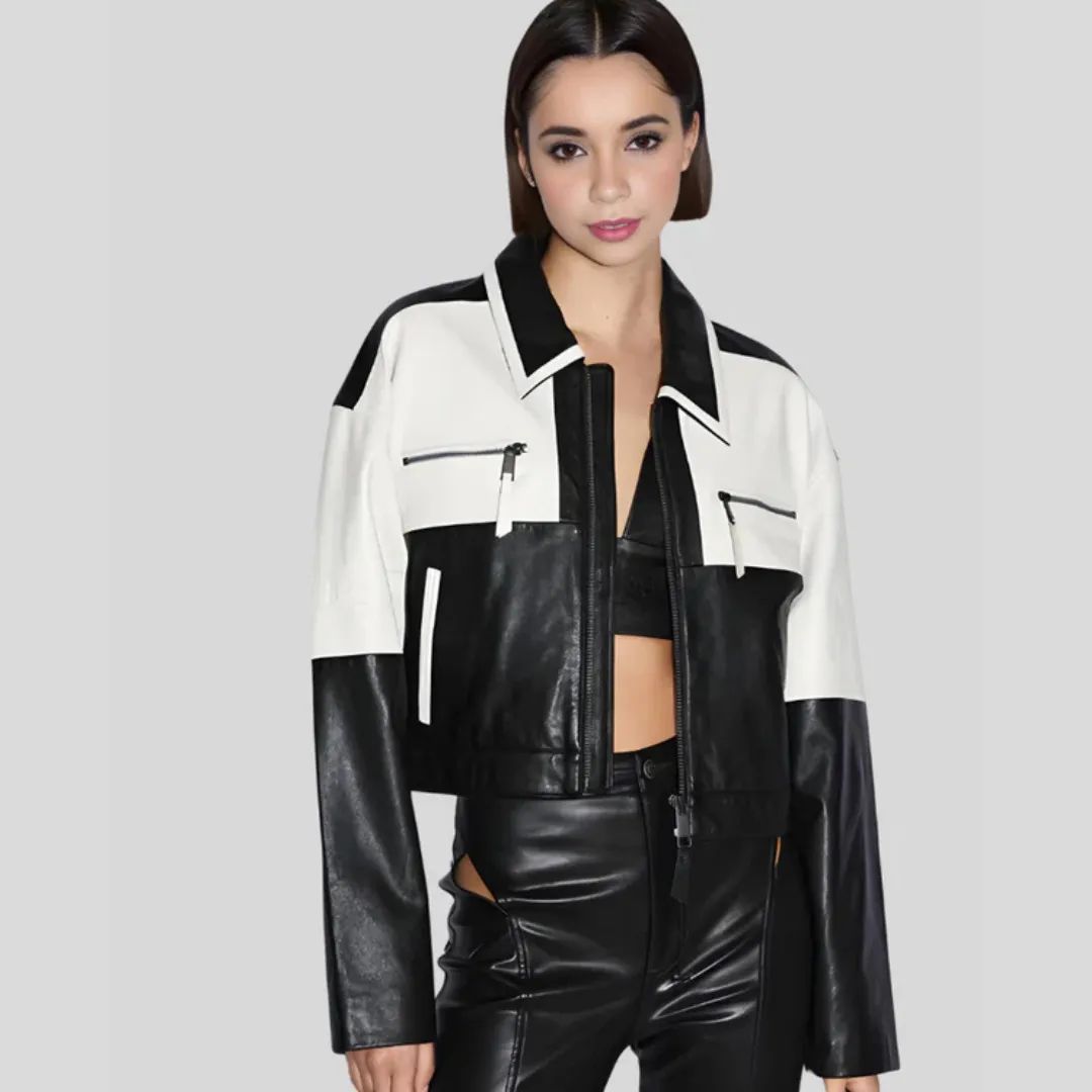 NYC Leather Jackets Monochrome Moto Leather Biker Jacket