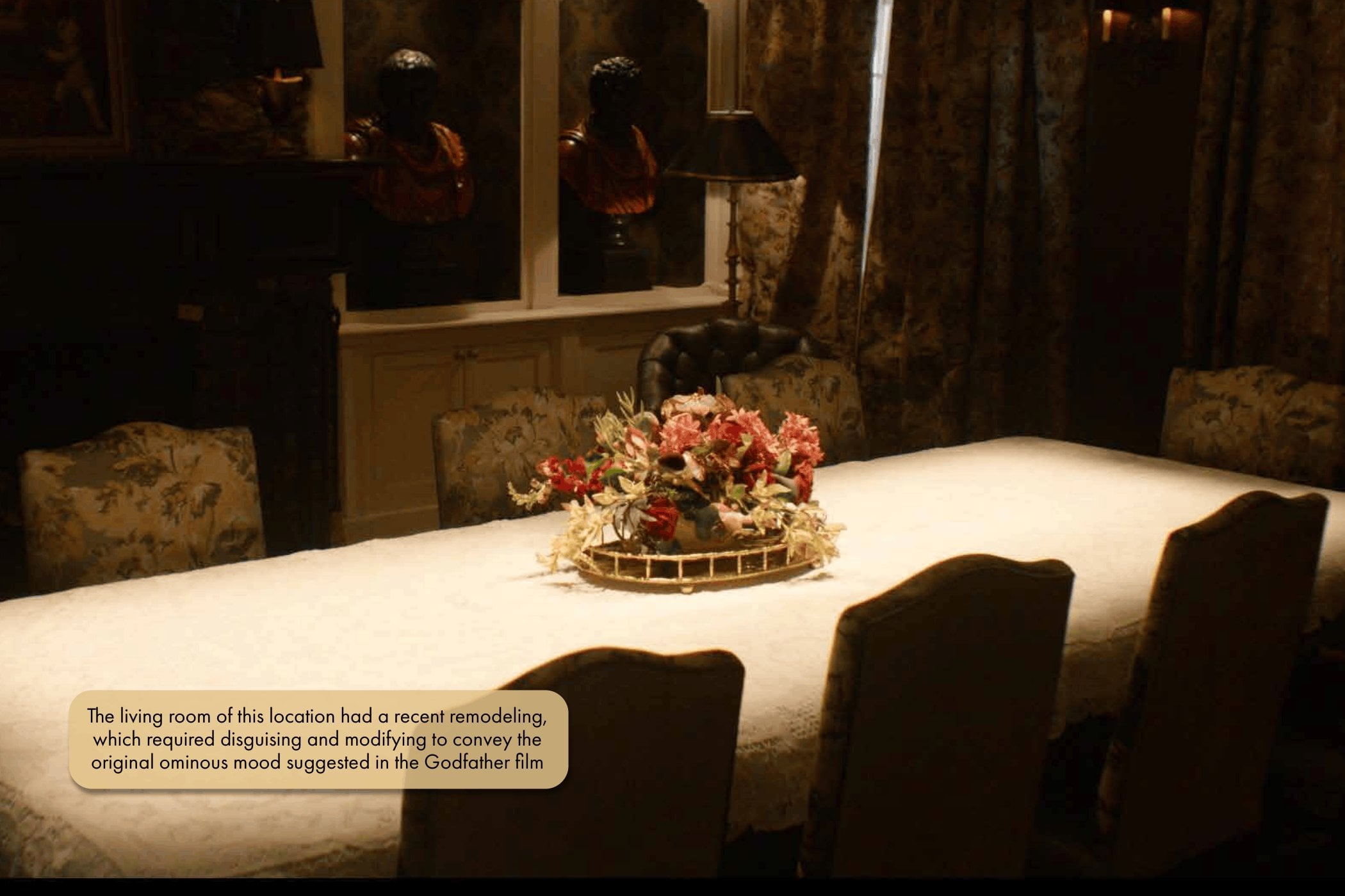 The dining room of the Caccimelio house in "Only Murders In The Building"-aka the "Godfather" house.